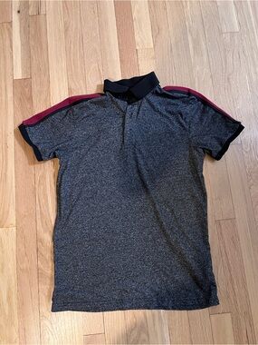 Men's SMOG Charcoal Heather Polo with Burgundy Shoulder Stripe